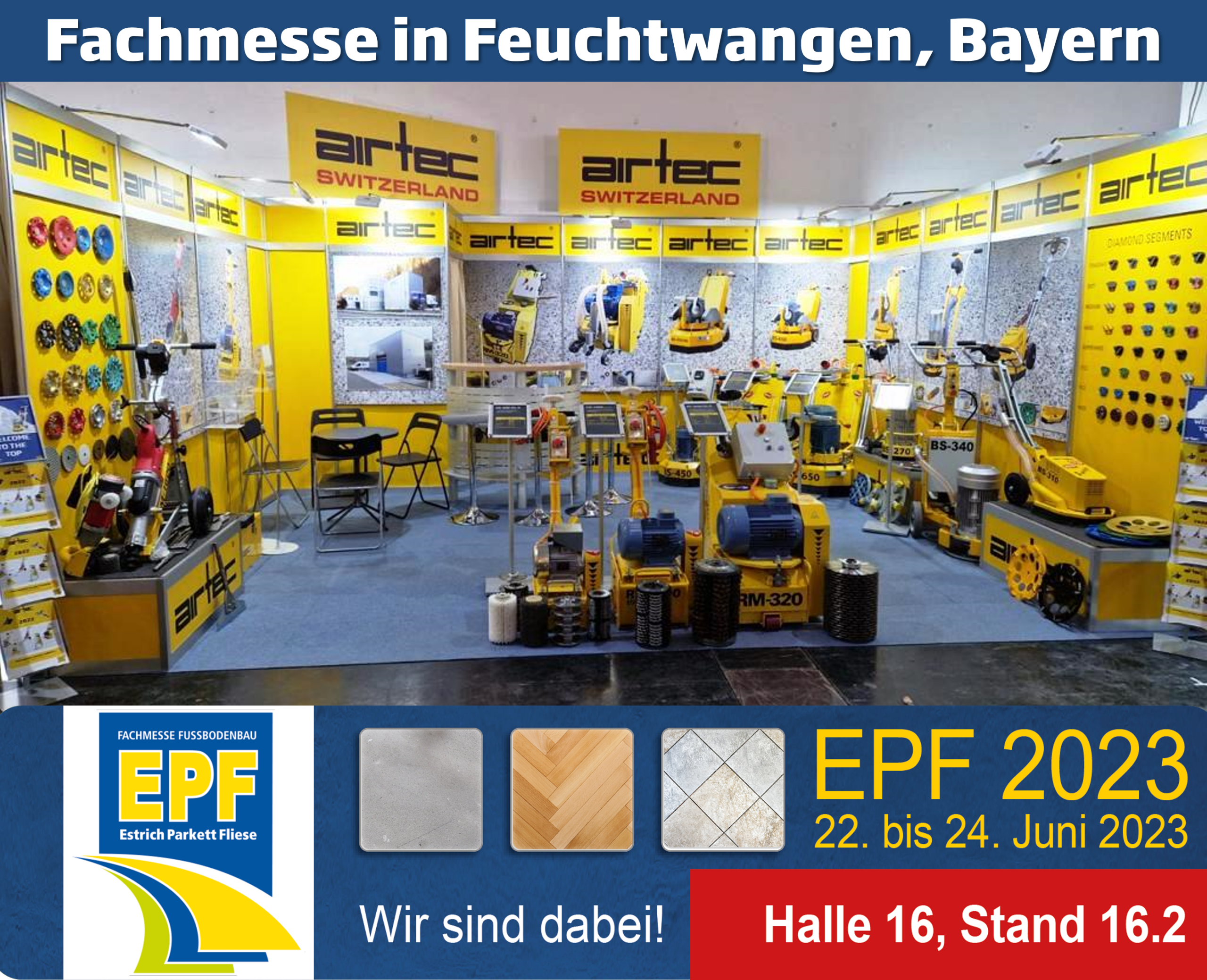 Fachmessen Besucher:	 	
Handwerk: Estrichleger | Parkettleger | Fliesenleger | Bodenleger |
Raumausstatter | Handwerk allgemein
Industrie: Zulieferer | Handel: Bauchemie | Baustoffe | Bodenbeläge | Maschinen
Sonstige: Beratung | Dienstleistung | Sachverständige | Verbände |
Organisationen | Schüler | Auszubildende | Studenten | Entscheider
aus dem Beschaffungsbereich

AIRTEC
